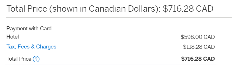 Amex Hotel Collections Example Pricing For Ottawa ON