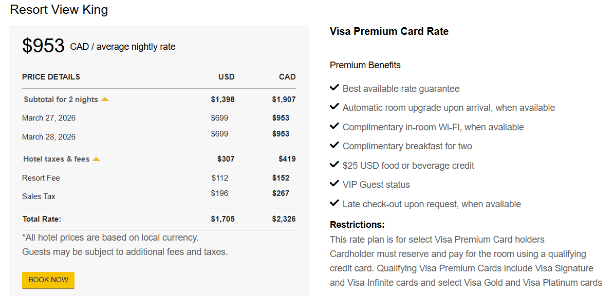 Visa Infinite Luxury Hotel Collection Example Pricing For Miami FL