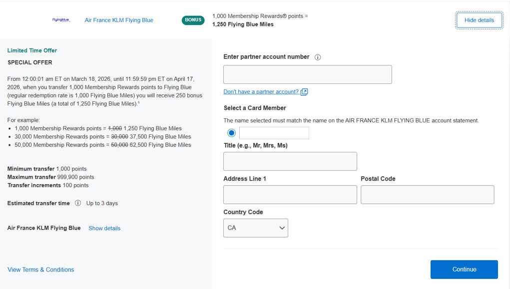 Amex Membership Rewards Flying Blue transfer promotion