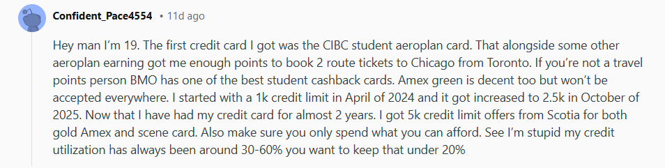 Reddit User's First Card Was The CIBC Student Aeroplan Card 