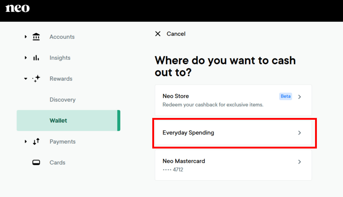 Moving Neo cash back to high interest savings