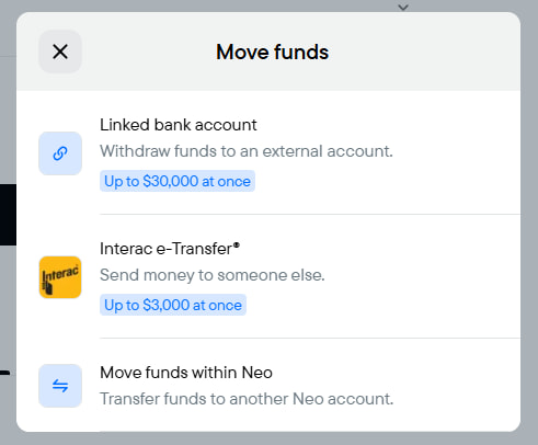 Moving Neo cash back to high interest savings