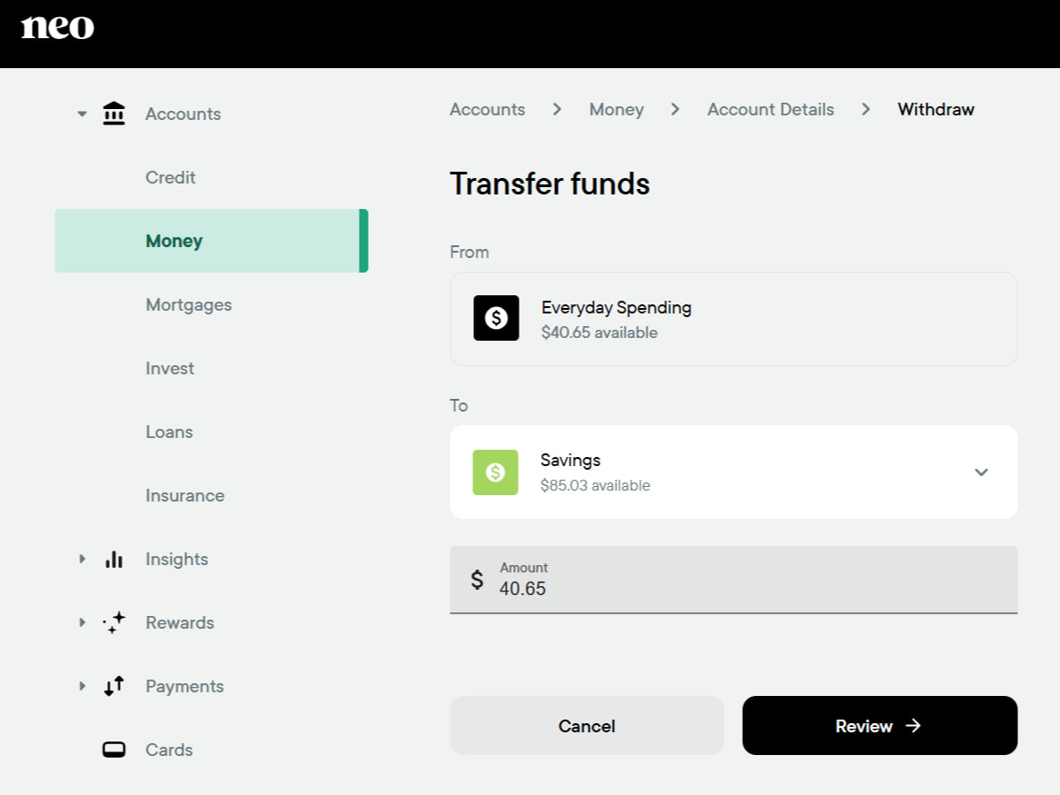 Moving Neo cash back to high interest savings