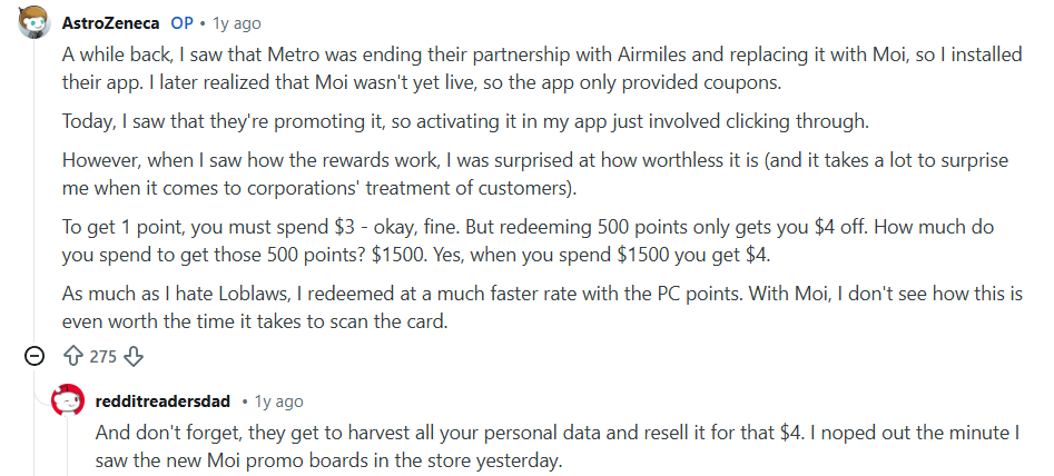 Reddit Users Discuss The Moi Rewards Program