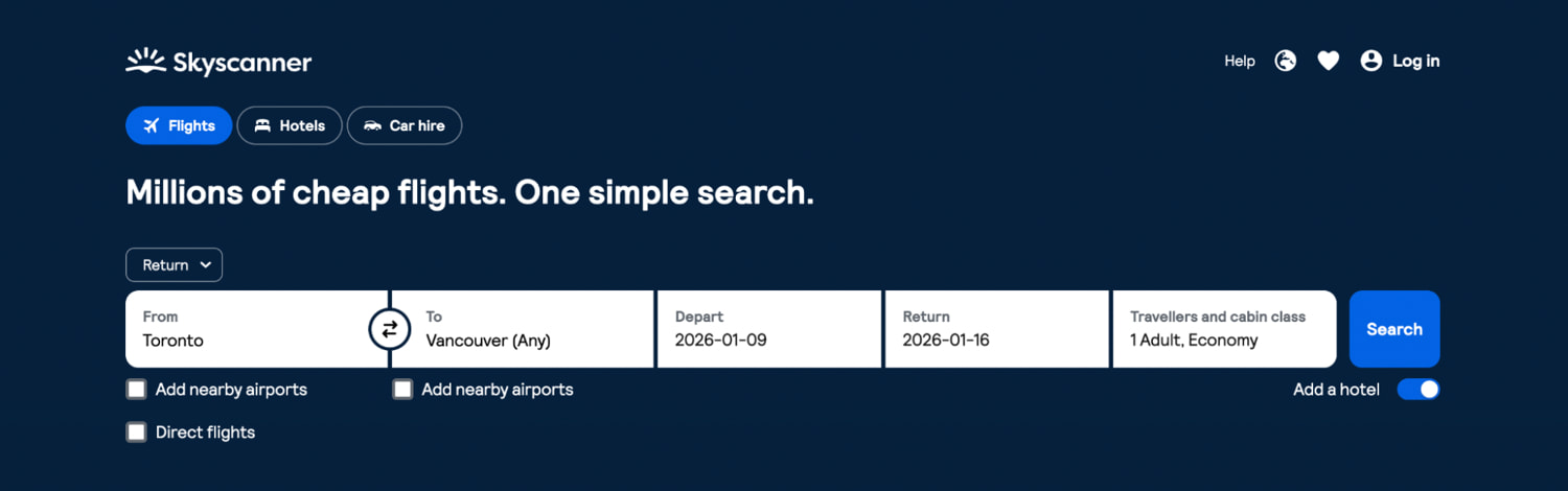 Skyscanner's flight search interface