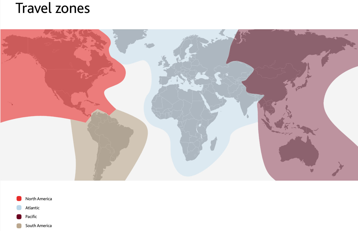 Aeroplan Travel Zones: North America, Atlantic, Pacific, South America