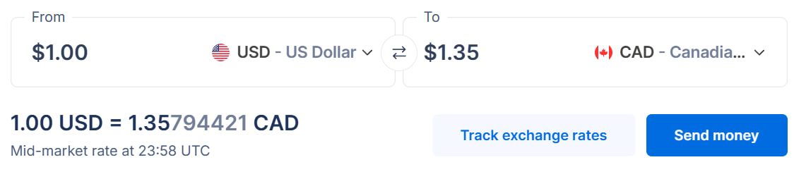 USD to CAD currency exchange example