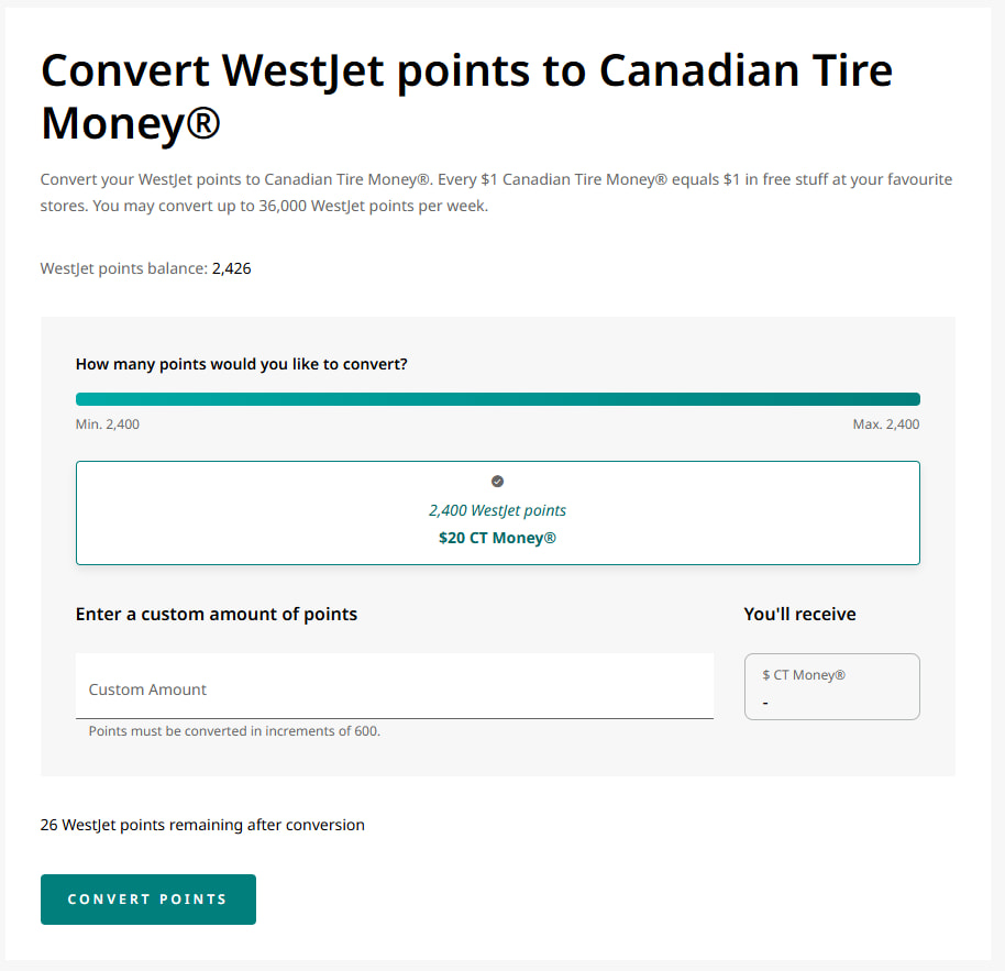 Converting WestJet Rewards to Triangle Rewards