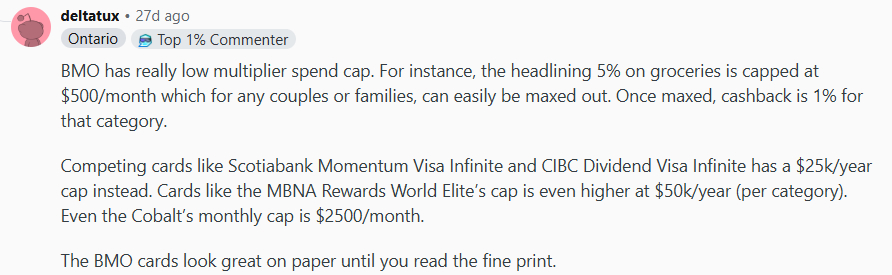 BMO Cardholders Complain About Low Monthly Cash Back Caps