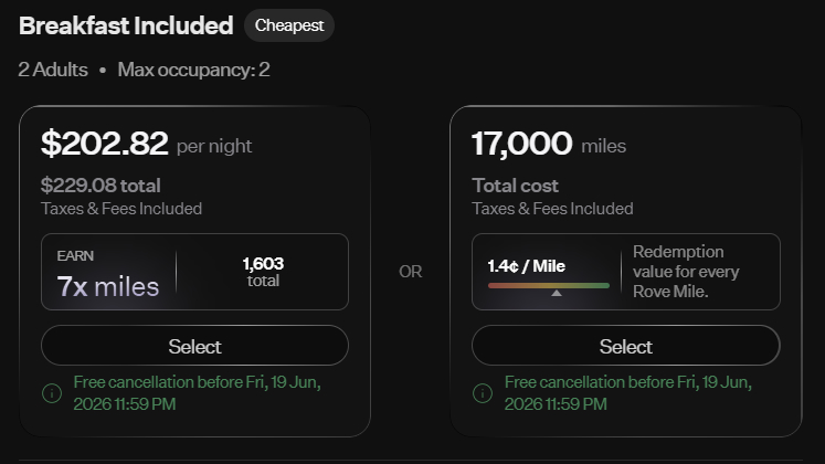 Redeem Rove Miles for Hotel Stays