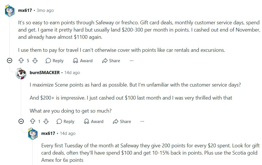 Redditor Appreciates Easy Scene+ Earnings at Safeway