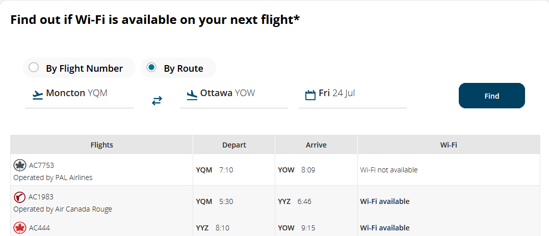 Wi-fi Options for Air Canada Partners