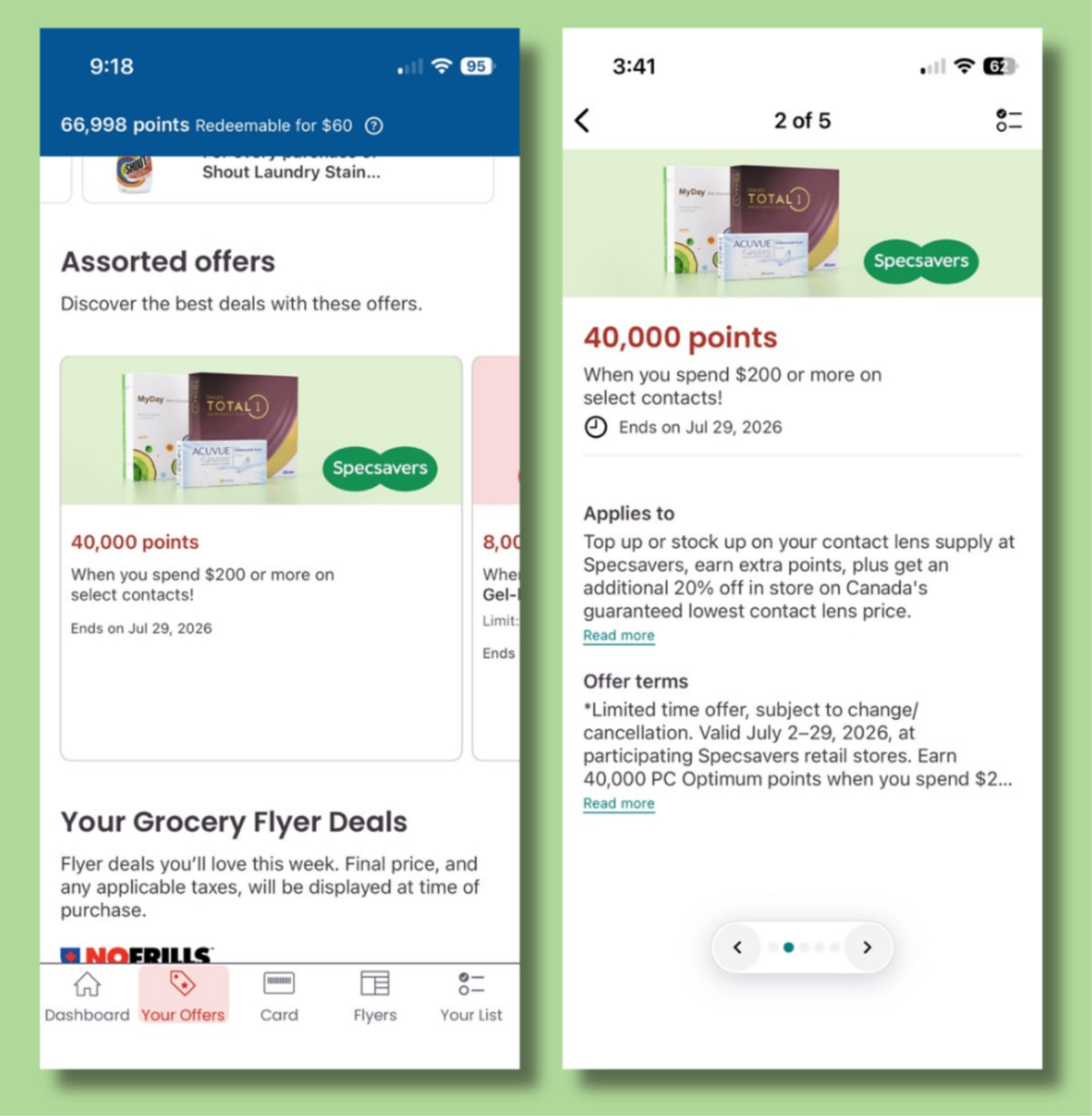 PC Optimum app offer for Specsavers