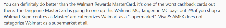 Redditor Says Tangerine Card is Better Than Walmart Card