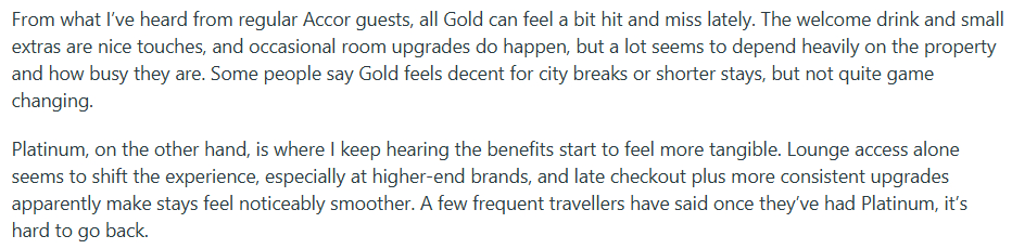 Redditor Shares Thoughts on the ALL Accor Elite Tiers