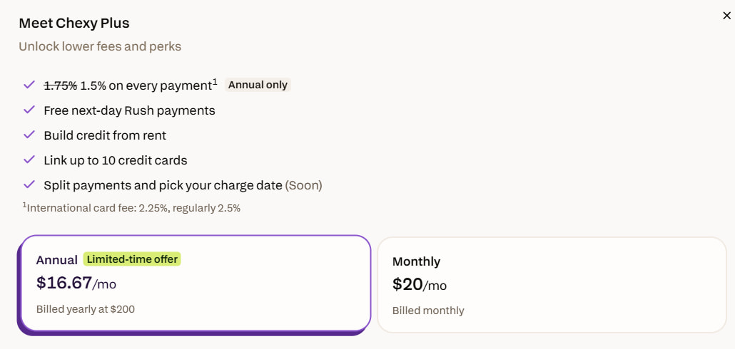 Details on Chexy Plus