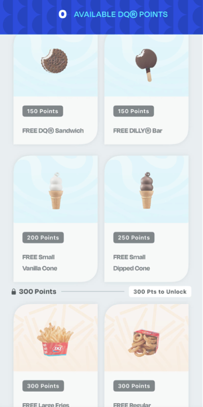 Ice Cream Redemption Options with DQ Rewards