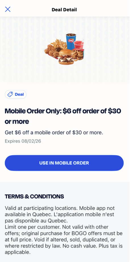 Example of a DQ Rewards Promo for Mobile Orders