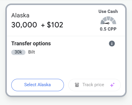 Example of the Info Button Results with Points Path