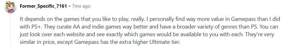 Redditor Prefers Game Pass over PS Plus