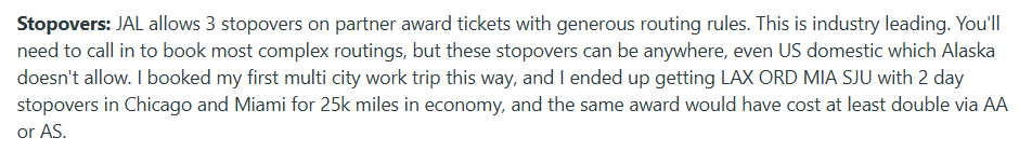 Redditor Praises JAL Stopover Feature