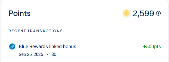 Bonus points earned when linking Blue Rewards and VIPorter
