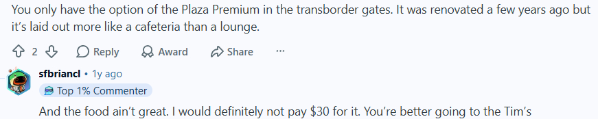 Redditor Comments That Plaza Premium Lounge Food Isn’t Great