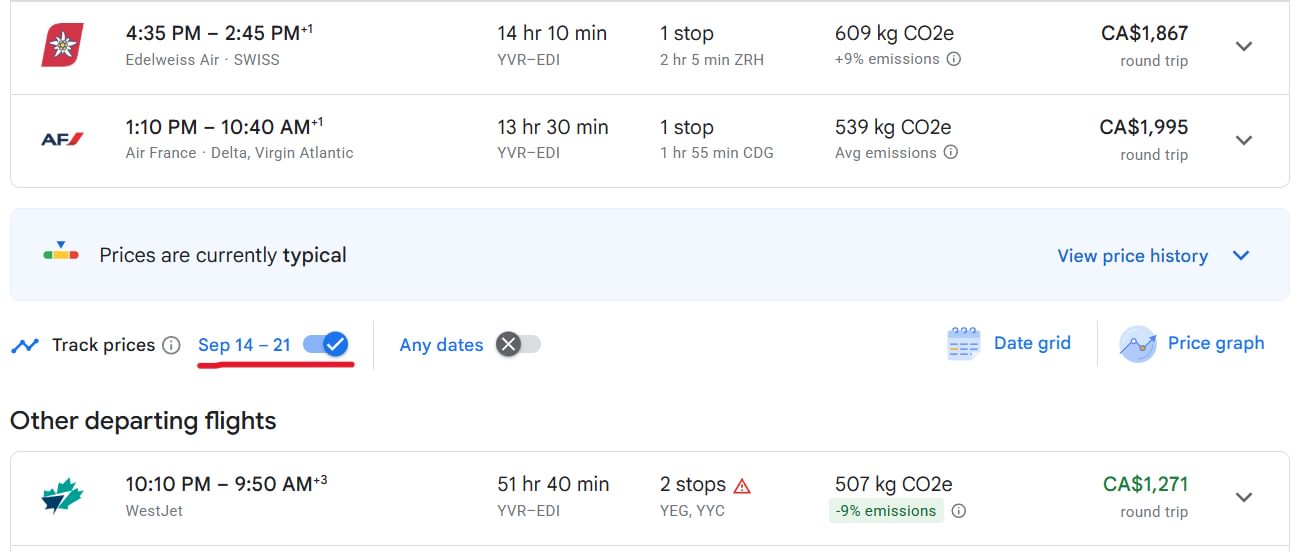 Toggle Switch to Track Prices on Google Flights