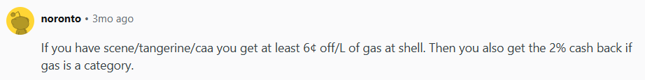 Redditor Appreciates Gas Savings and Cash Back With Tangerine 