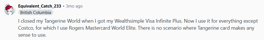 Redditor Traded Their Tangerine Card for Wealthsimple Visa Infinite+